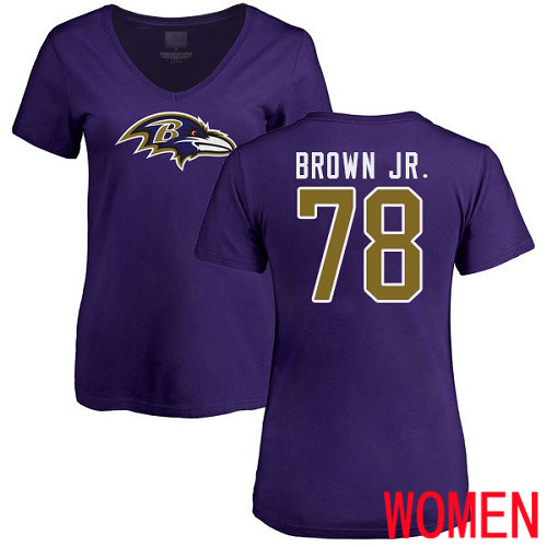 Baltimore Ravens Purple Women Orlando Brown Jr. Name and Number Logo NFL Football #78 T Shirt
